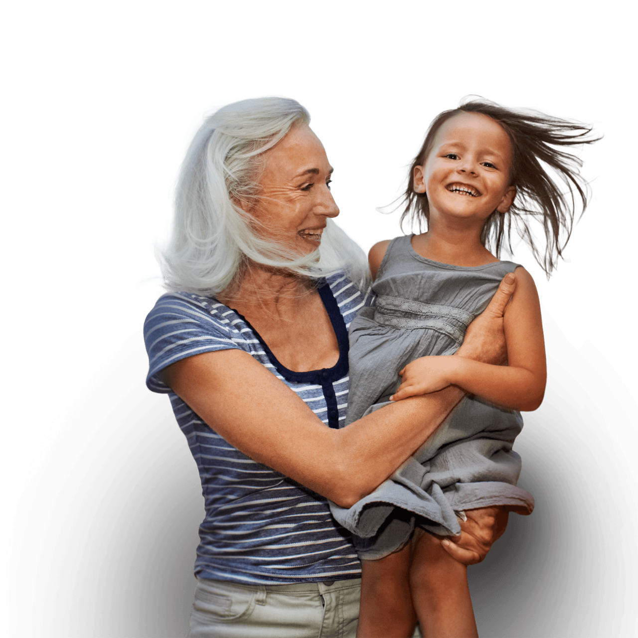 mature female holding child and spinning