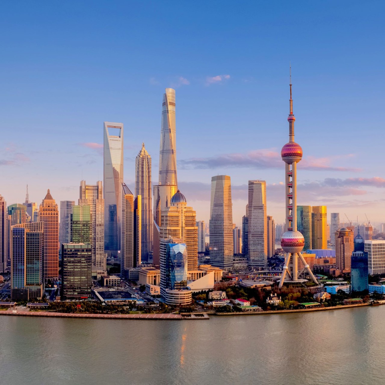 Shanghai skyline in sunset