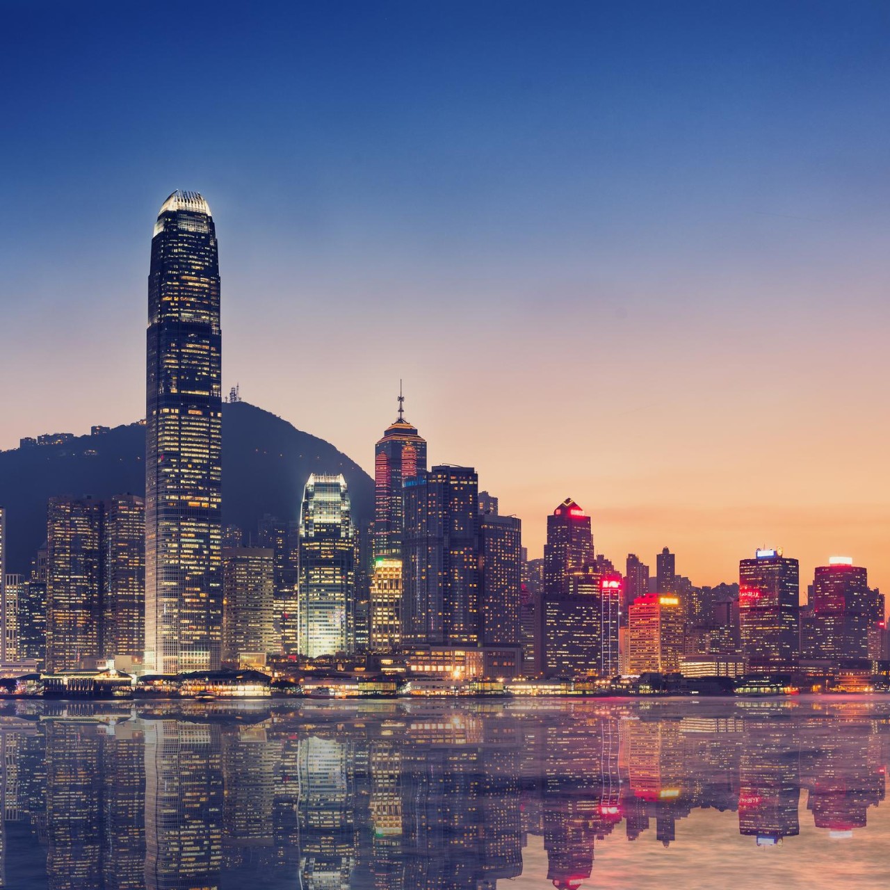 Hong Kong island and business downtown at twilight scene