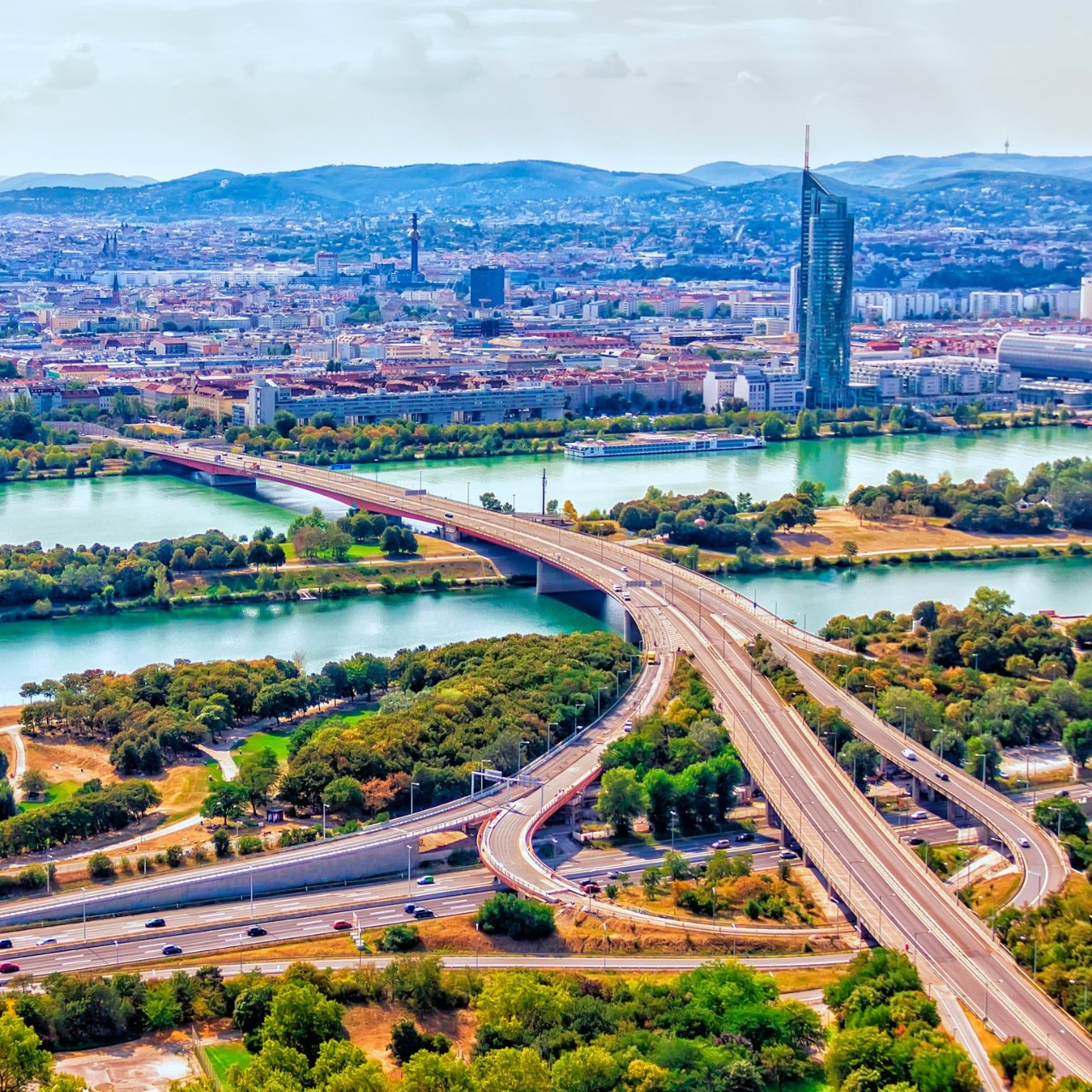 Vienna, skyline panoramic view over the Danube