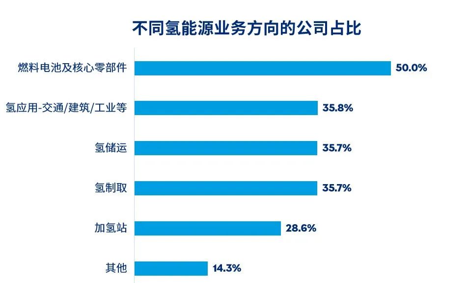 不同氢能源业务方向的公司占比