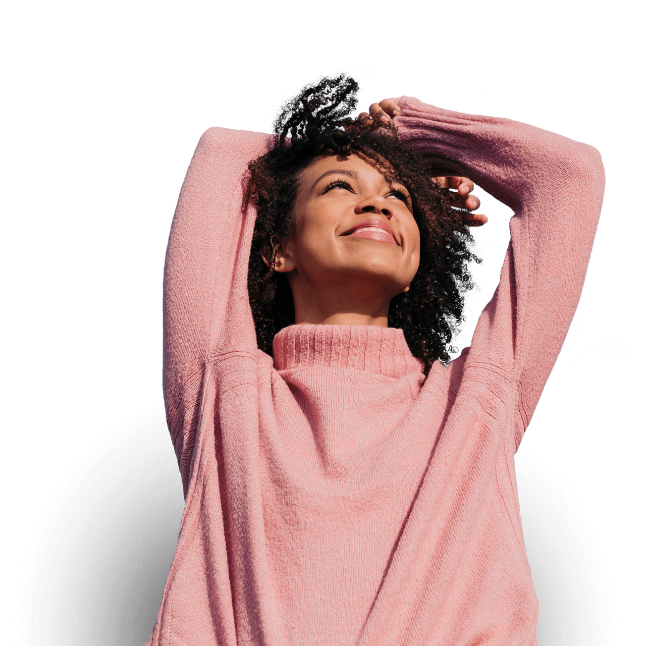 Portrait of happy young woman looking up